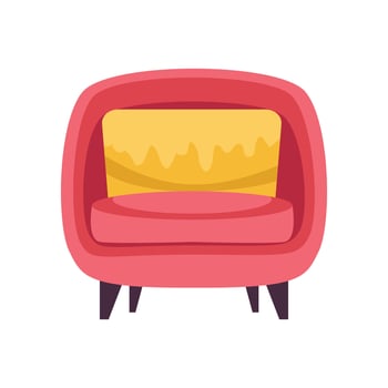 Red round armchair in flat design. Luxury stylish sofa for living room. illustration isolated. vector