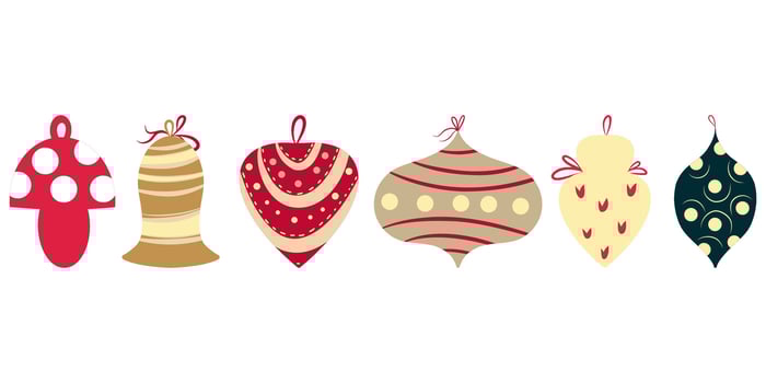 Hand Drawn Vintage Christmas Ball Toys Set, Christmas ornaments Set, Retro Christmas Toys Set, Old-Fashioned vector