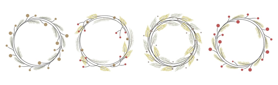 Set of Christmas wreaths with branches and berries. Place for text. illustration vector