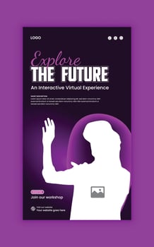Virtual reality workshop social media story banner design, square flyer virtual reality workshop technology vector
