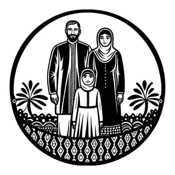 Muslim family in the desert illustration vector