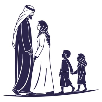 arabic family with children, illustration vector
