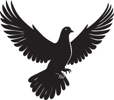A black and white silhouette of a flying dove vector