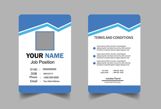 Modern blue ID card design template. Employee identity card design. vector