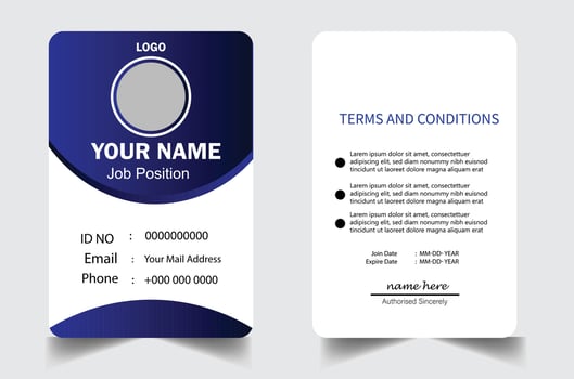 Modern blue ID card design template. Employee identity card design. vector