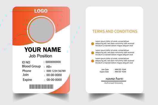 Modern ID Card Template with an author photo place. Office Id Card Layout Two Sided. Employee Id Card for Your Business or Company. Orange and white Background Design vector
