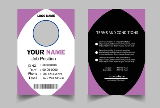 Modern purple colorful Company ID Card Template Design with photo, Office Id Card Layout Design Employee Id Card for Your Business, Company ID Card vector