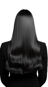 Back view of woman with long black straight hair, isolated on transparent background png