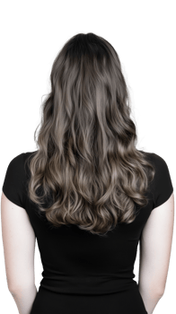 Back view of woman with long curly hair, isolated on transparent background png