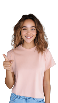 Young woman in casual pink shirt with friendly expression, isolated on transparent background png