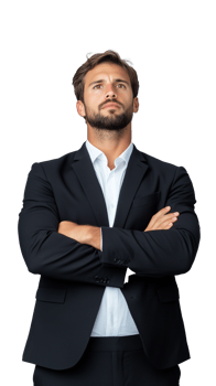 Confident man in business suit with arms crossed, isolated on transparent background png