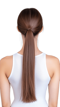 Rear view of woman with long straight hair in white top, isolated on transparent background png