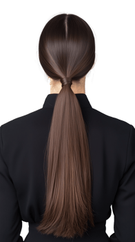 Rear view of woman with long straight hair in dark top, isolated on transparent background png