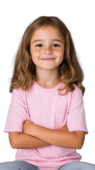 Girl in pink shirt with folded arms, isolated on transparent background png