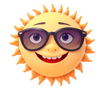 Cartoon style sun with sunglass png