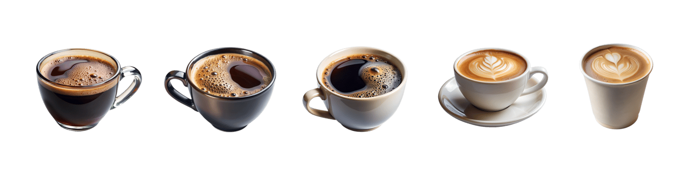 Various types of coffee on a white background png
