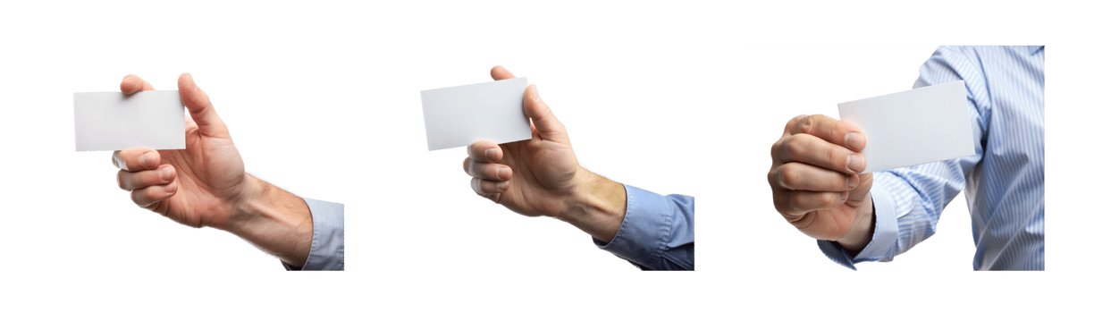 Hands holding blank cards in a neutral setting png