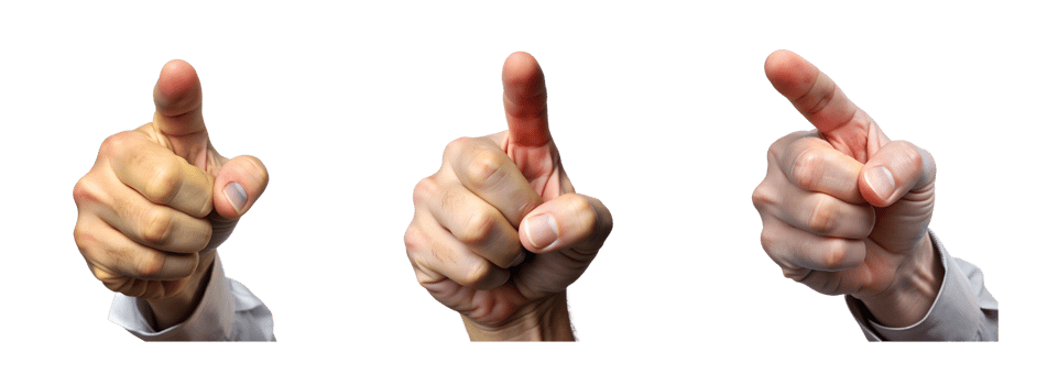 Hands pointing in three different directions png