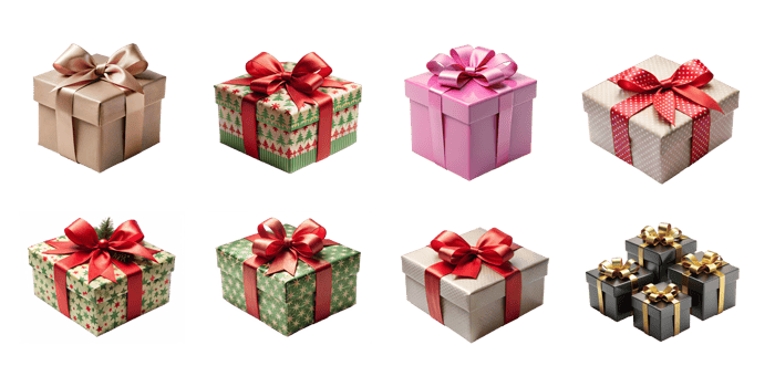 Brightly displayed gift boxes png