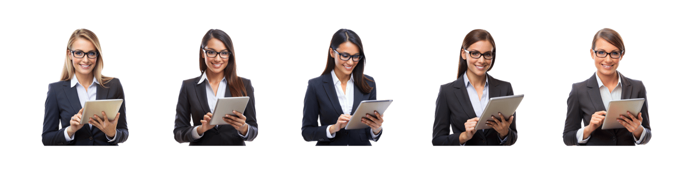 Tablets in use by pros at modern office png