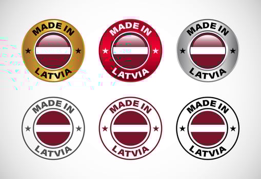 Made in Latvia label icon with flag. Icon set for business, badge, seal, sticker, logo, and symbol vector