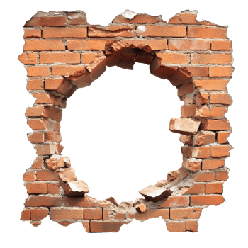 Brick wall with a big empty hole png