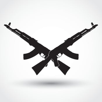 crossed silhouette AK47 assault riffle symbol vector