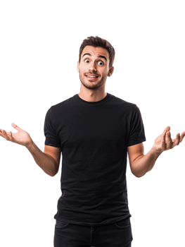 A man is standing with his hands out and looking confused png