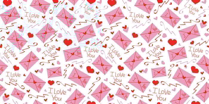 Love letter, envelope, Valentine. Romantic pattern. Heart and hand lettering I love you. Packaging design, festive decor for Valentines Day, seamless background. vector