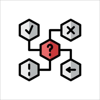 A hexagon with question mark and arrows vector