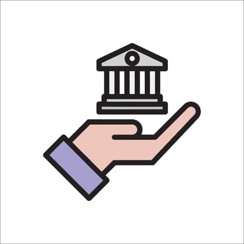 Hand holding a bank building icon vector