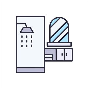 A bathroom with a shower and a sink vector