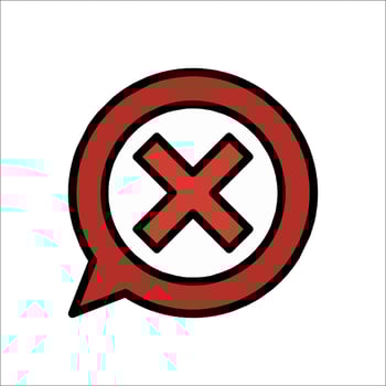 A red cross and an x symbol in a speech bubble vector