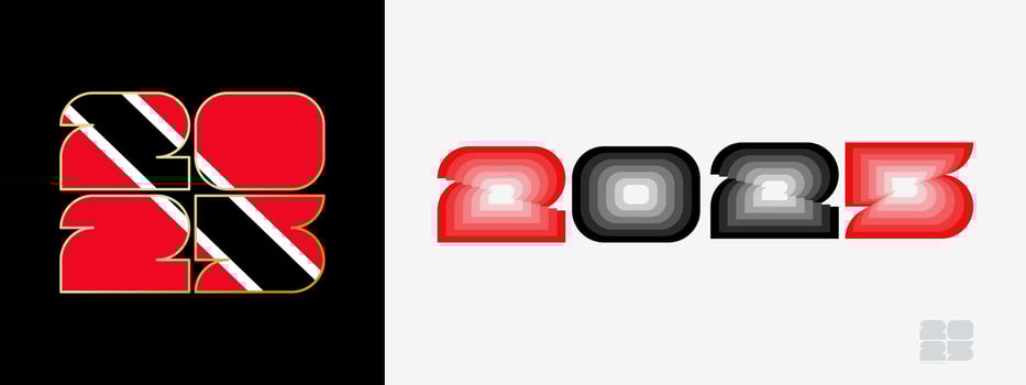 Year 2025 with flag of Trinidad and Tobago and in color palate of Trinidad and Tobago flag. Happy New Year 2025 in two different style. vector
