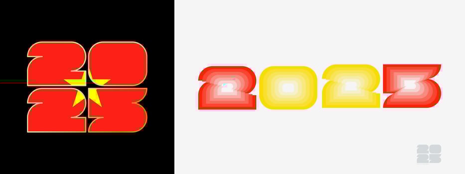 Year 2025 with flag of Vietnam and in color palate of Vietnam flag. Happy New Year 2025 in two different style. vector