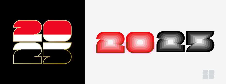 Year 2025 with flag of Yemen and in color palate of Yemen flag. Happy New Year 2025 in two different style. vector