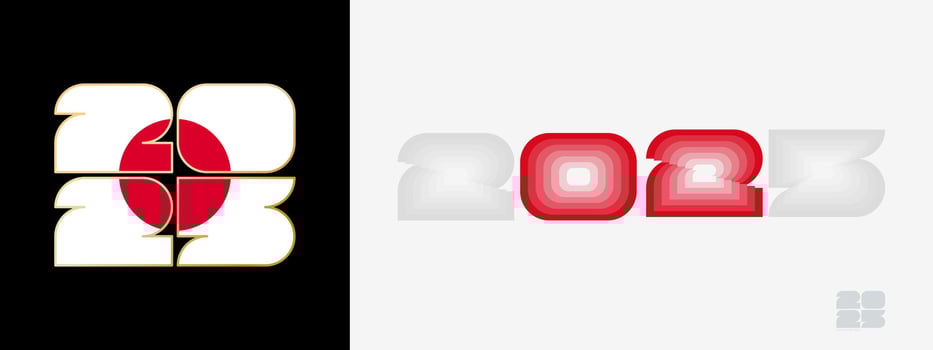 Year 2025 with flag of Japan and in color palate of Japan flag. Happy New Year 2025 in two different style. vector