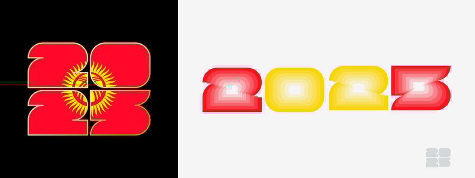 Year 2025 with flag of Kyrgyzstan and in color palate of Kyrgyzstan flag. Happy New Year 2025 in two different style. vector