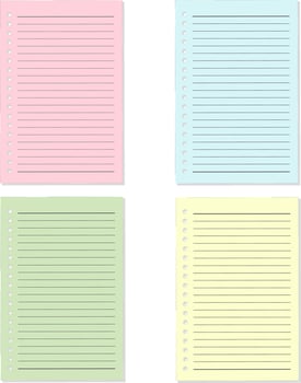 Set of Colorful Loose Leaf Notebook Paper Sheets Illustration vector