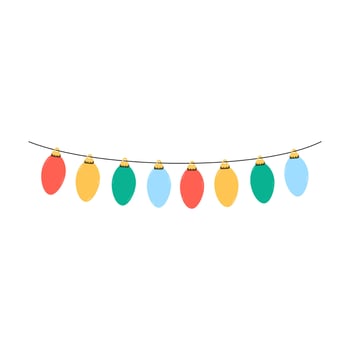 Cute Christmas lights. Hanging garland isolated illustration. Xmas holiday symbol for December seasonal designs and greeting cards. Flat and doodle elements. vector
