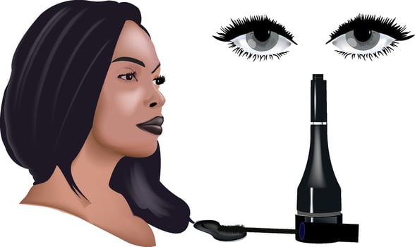 A woman with long black hair and a mascara brush vector