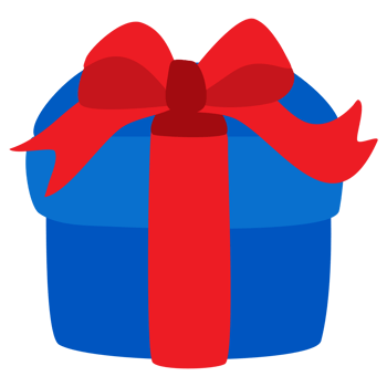 Flat cartoon illustration Blue gift box with red bow png