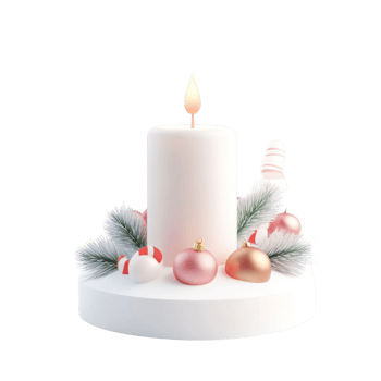 White Christmas candle with decoration items 3D icon cartoon smooth soft light isolate on transparent background png