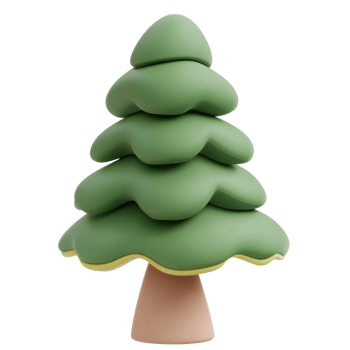 Fir tree 3D icon clay style vibrate color isolate on transparent background png