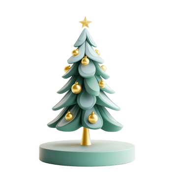 Chrismas tree with decoration greed and gold 3D icon cartoon minimalist isolate on transparent background png