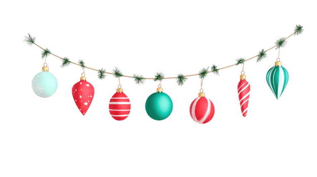 Christmas garland with ornaments hanging 3D icon cartoon isolate on transparent background png