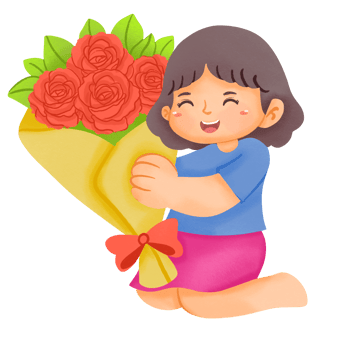A girl holding a bouquet of roses png