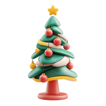Christmas tree with decoration items 3D icon cartoon minimalist isolate on transparent background png