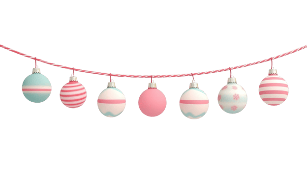 Christmas baubles garland hanging 3D icon cartoon isolate on transparent background png