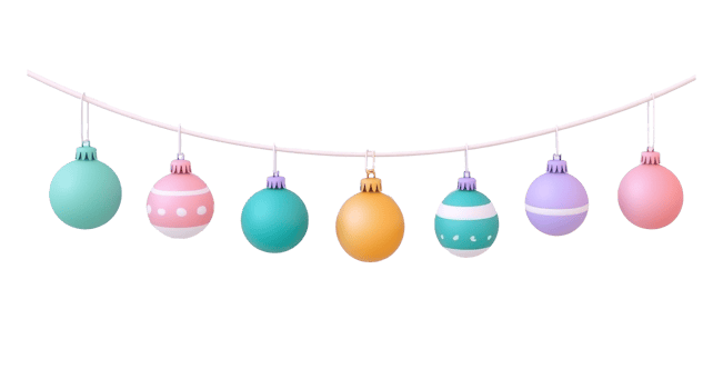 Christmas garland with baubles hanging 3D icon isolate on transparent background png